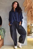 Burlington Stretch Button Pocket Barrel Pant Navy